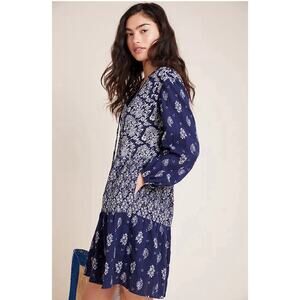 Anthropologie Maeve XS Oversized Carlita Tiered Tassel Balloon Slv Tunic Dress